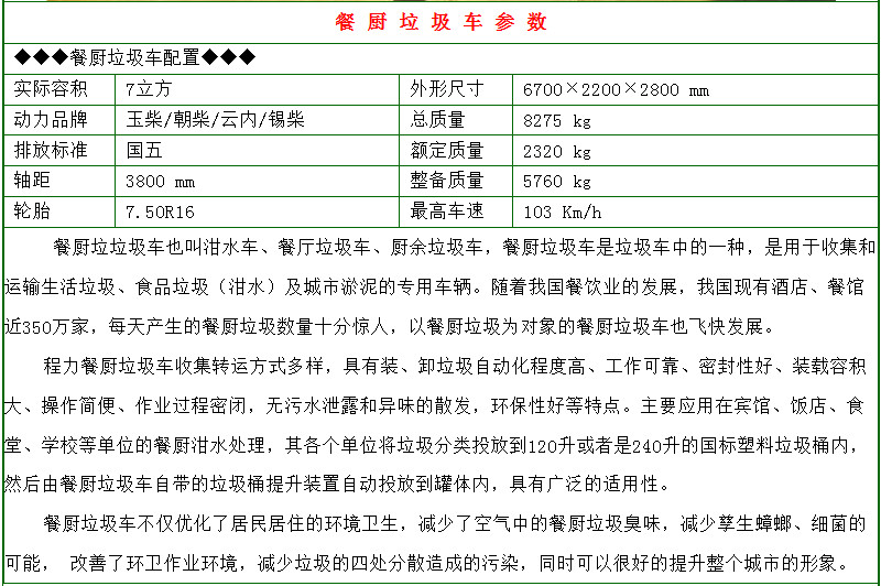 東風(fēng)多利卡7-8方餐廚垃圾車(chē)參數